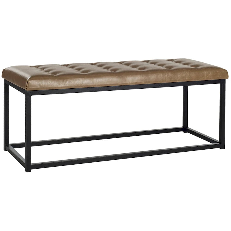 Banc en lin capitonné avec pieds Parsons noirs – 48x18x19