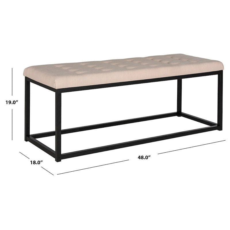 Banc en lin capitonné avec pieds Parsons noirs – 48x18x19