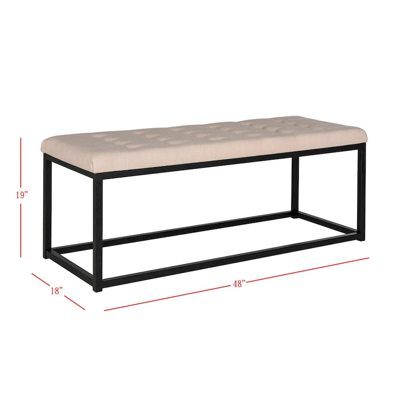 Banc en lin capitonné avec pieds Parsons noirs – 48x18x19