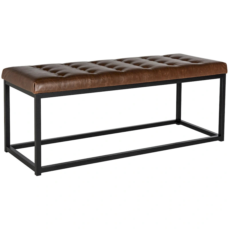 Banc en lin capitonné avec pieds Parsons noirs – 48x18x19