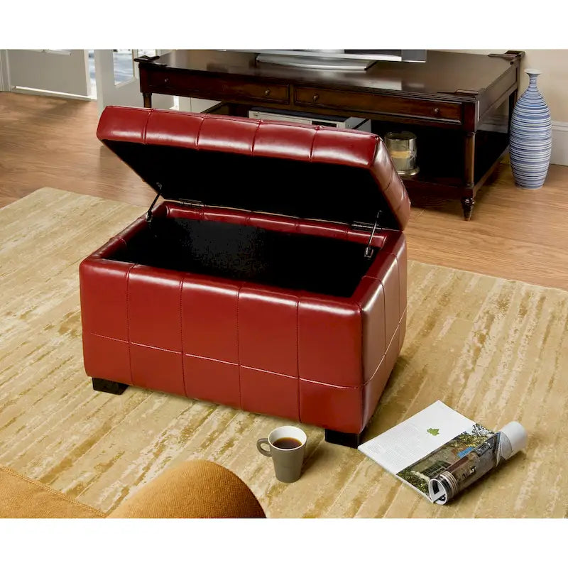 Banc de rangement en similicuir capitonné rouge - 30Lx18Px17H