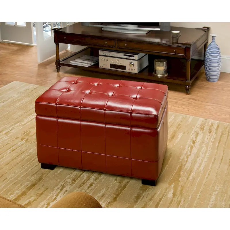 Banc de rangement en similicuir capitonné rouge - 30Lx18Px17H