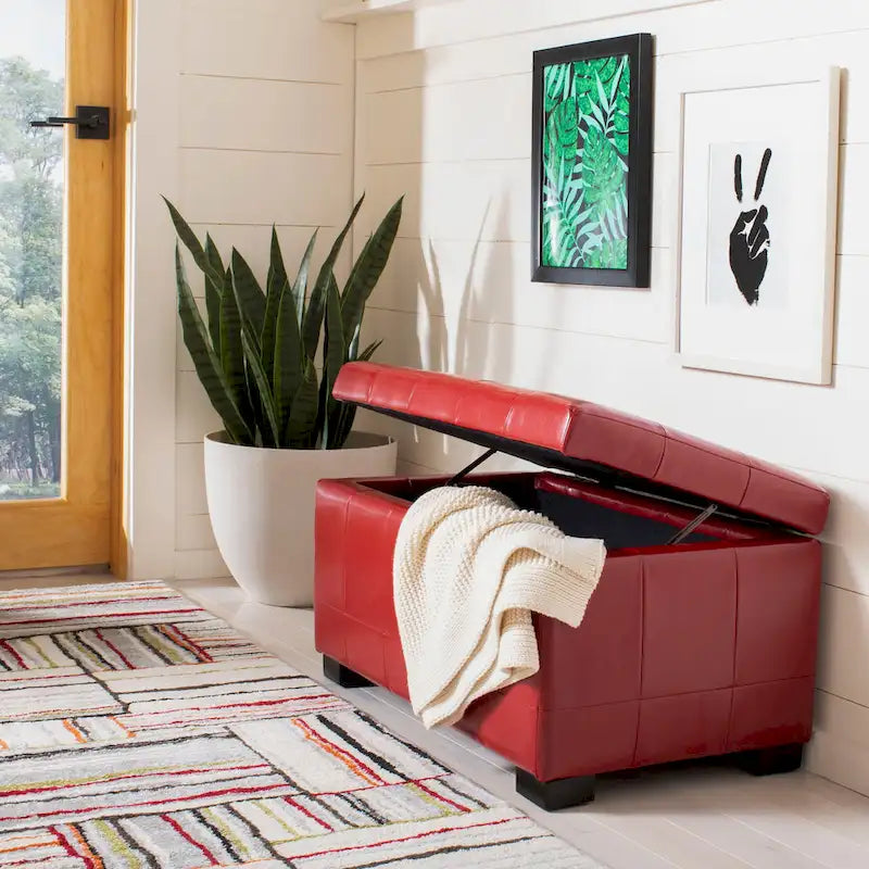 Banc de rangement en similicuir capitonné rouge - 30Lx18Px17H