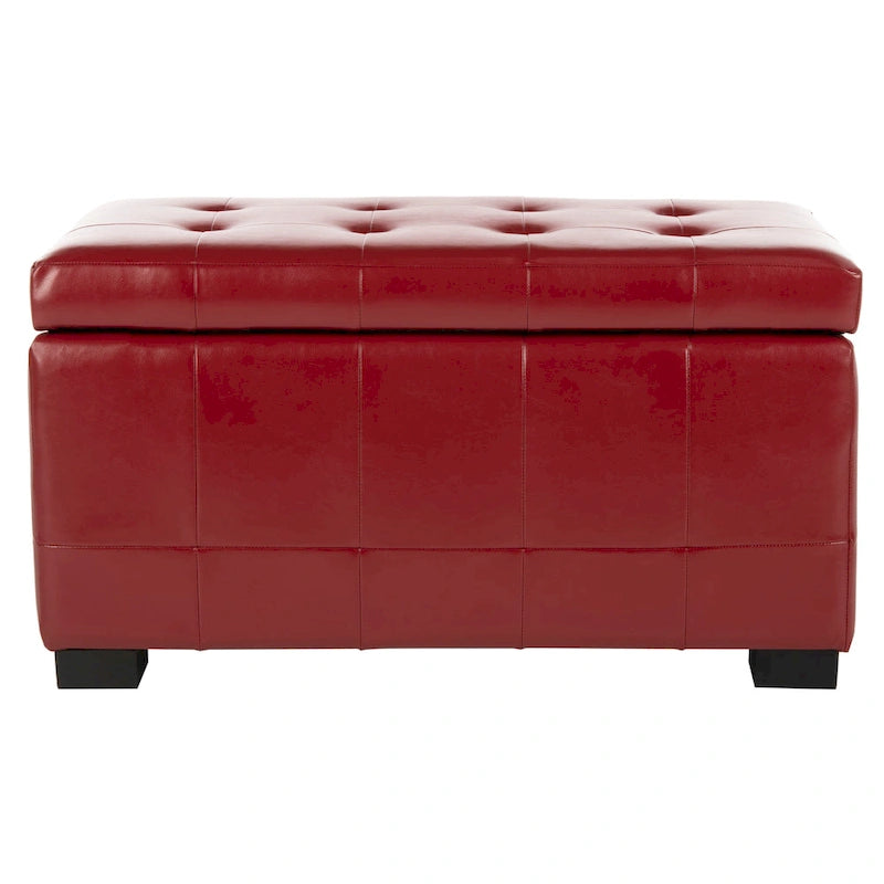 Banc de rangement en similicuir capitonné rouge - 30Lx18Px17H
