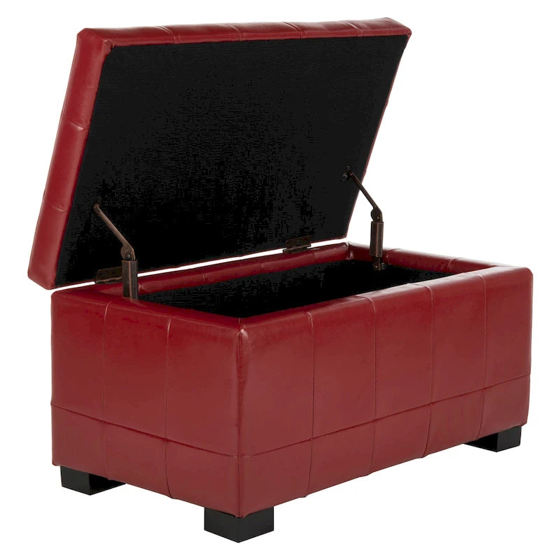 Banc de rangement en similicuir capitonné rouge - 30Lx18Px17H
