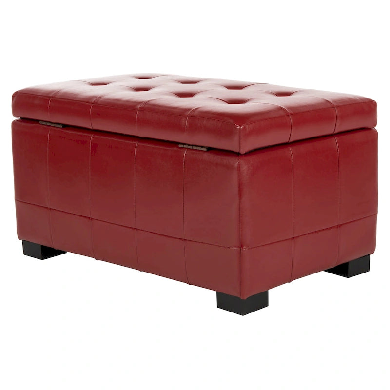 Banc de rangement en similicuir capitonné rouge - 30Lx18Px17H
