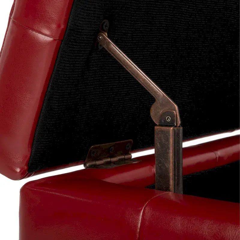 Banc de rangement en similicuir capitonné rouge - 30Lx18Px17H