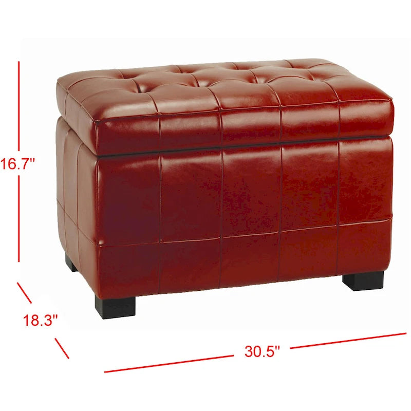 Banc de rangement en similicuir capitonné rouge - 30Lx18Px17H