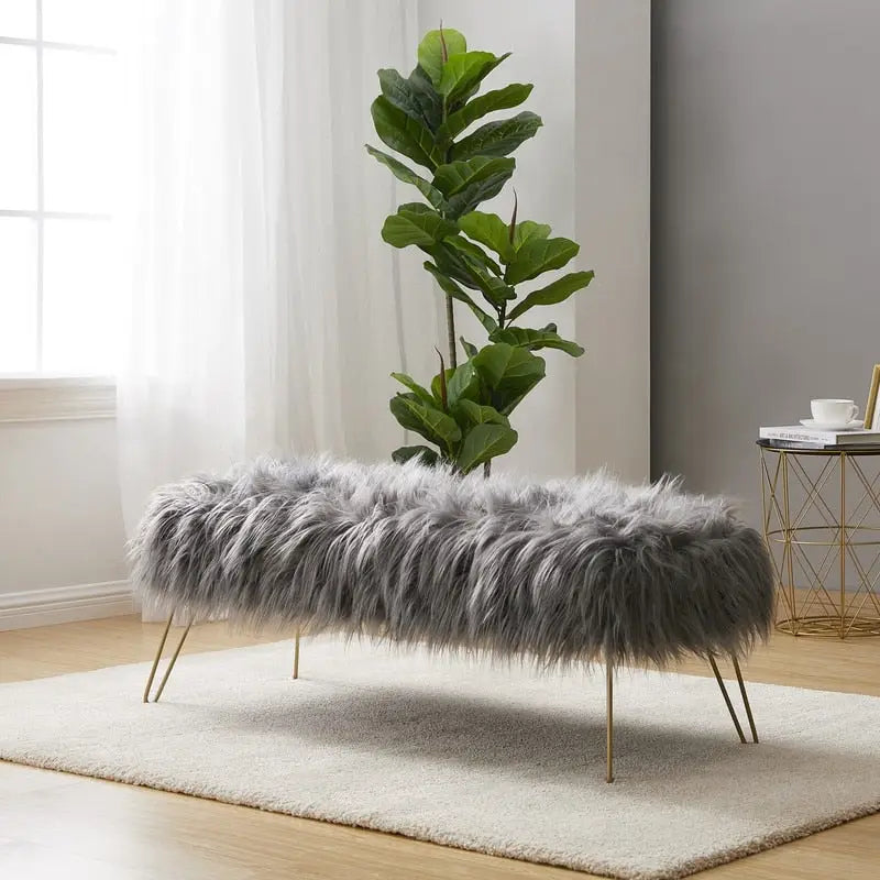 Banc long ottoman contemporain moderne en fausse fourrure