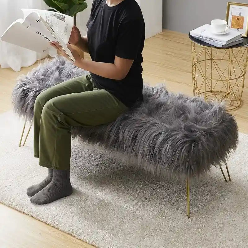 Banc long ottoman contemporain moderne en fausse fourrure