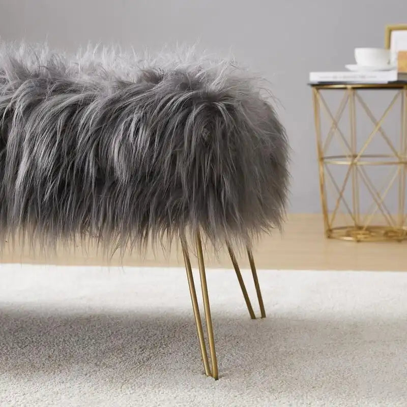 Banc long ottoman contemporain moderne en fausse fourrure