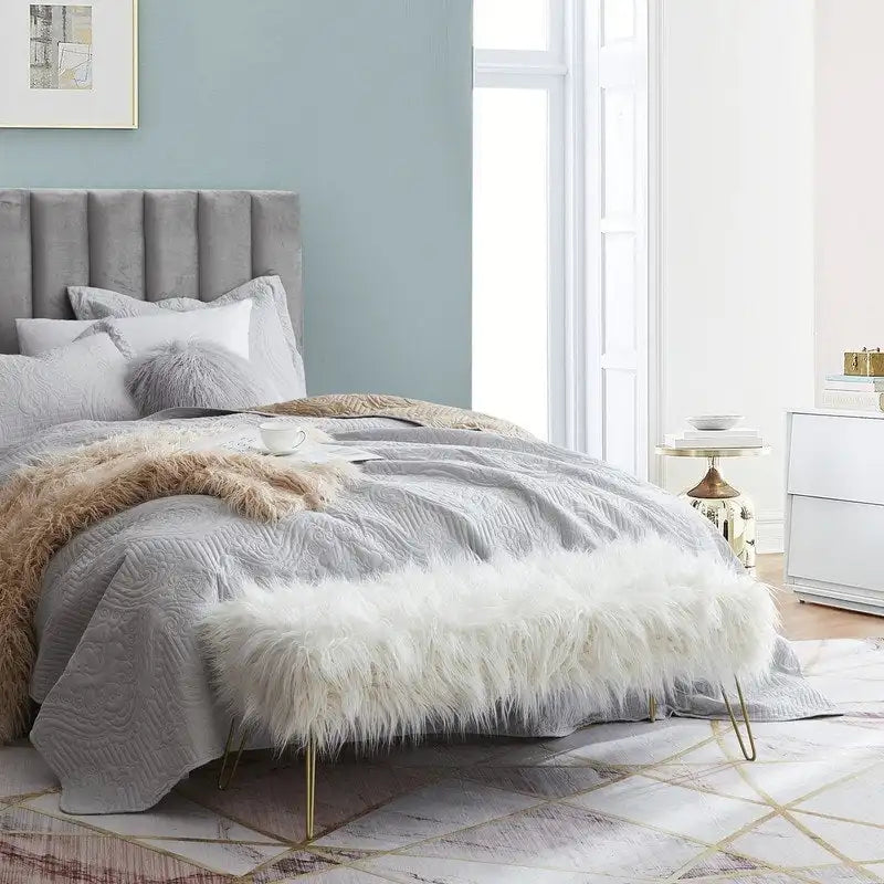 Banc long ottoman contemporain moderne en fausse fourrure