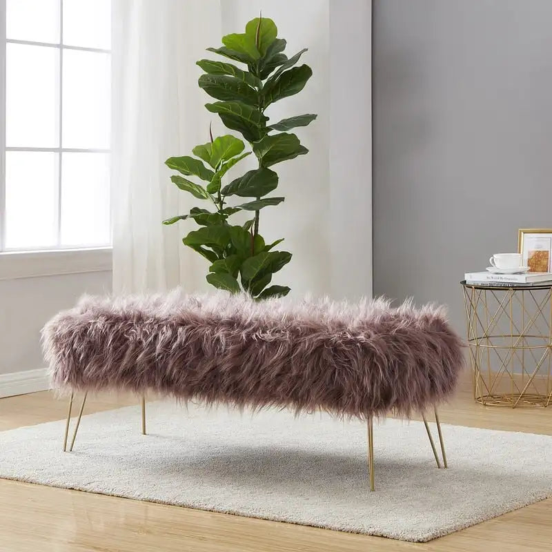 Banc long ottoman contemporain moderne en fausse fourrure