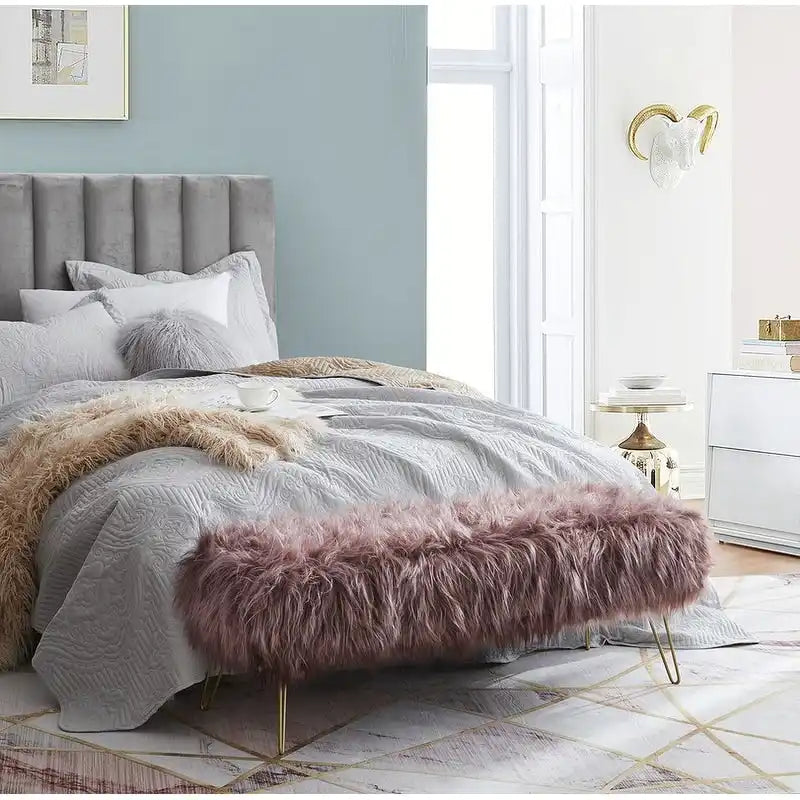 Banc long ottoman contemporain moderne en fausse fourrure