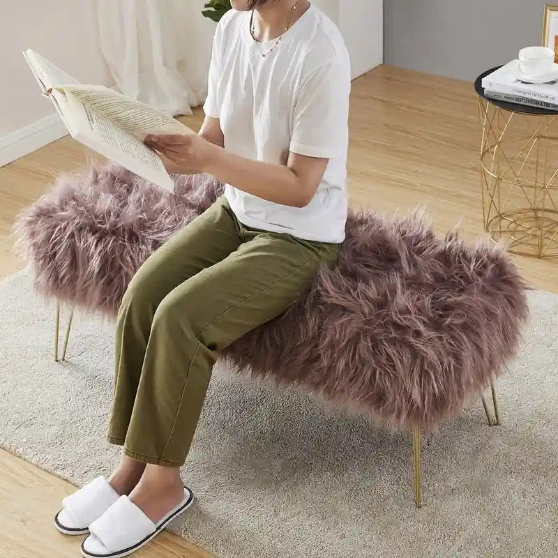 Banc long ottoman contemporain moderne en fausse fourrure