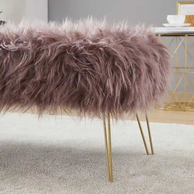 Banc long ottoman contemporain moderne en fausse fourrure