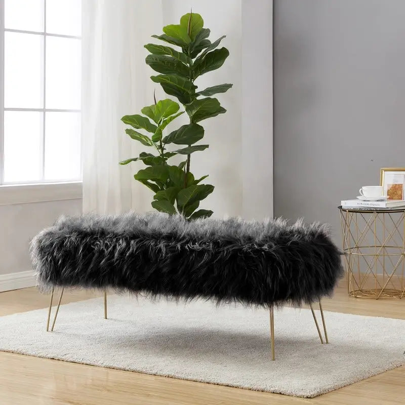 Banc long ottoman contemporain moderne en fausse fourrure