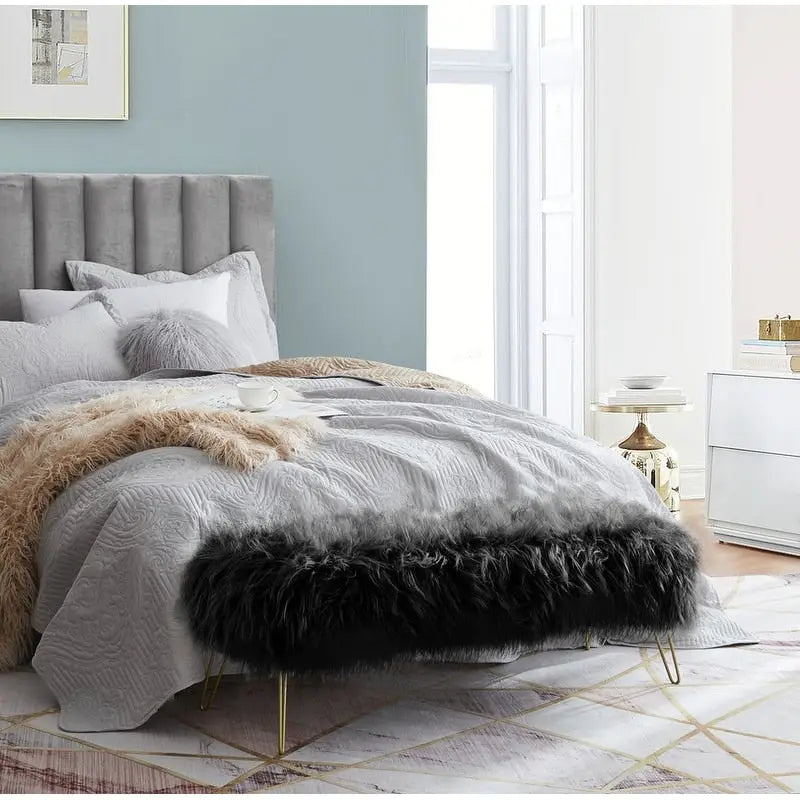 Banc long ottoman contemporain moderne en fausse fourrure