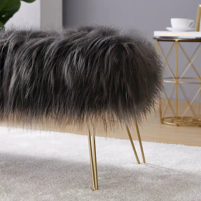 Banc long ottoman contemporain moderne en fausse fourrure