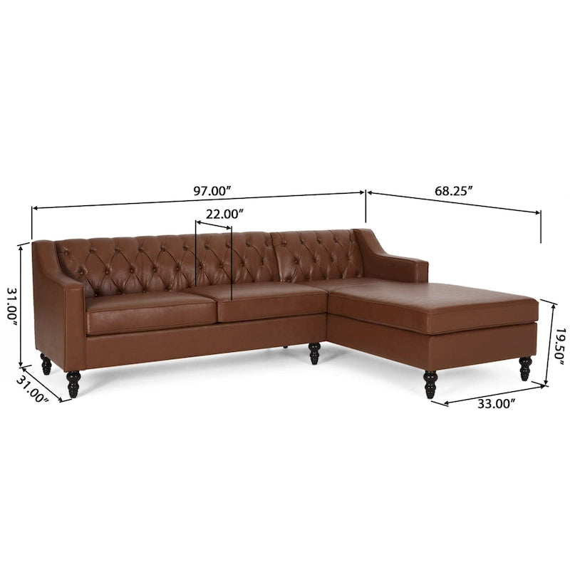 Canapé d'angle contemporain capitonné avec méridienne