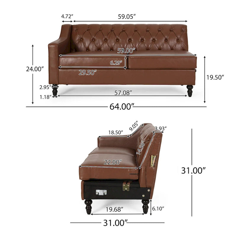 Canapé d'angle contemporain capitonné avec méridienne