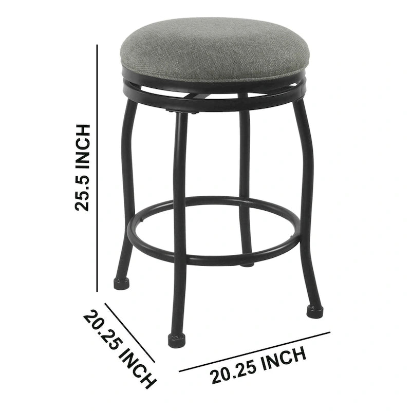 Tabouret de comptoir en métal avec siège pivotant rembourré en tissu, gris et noir