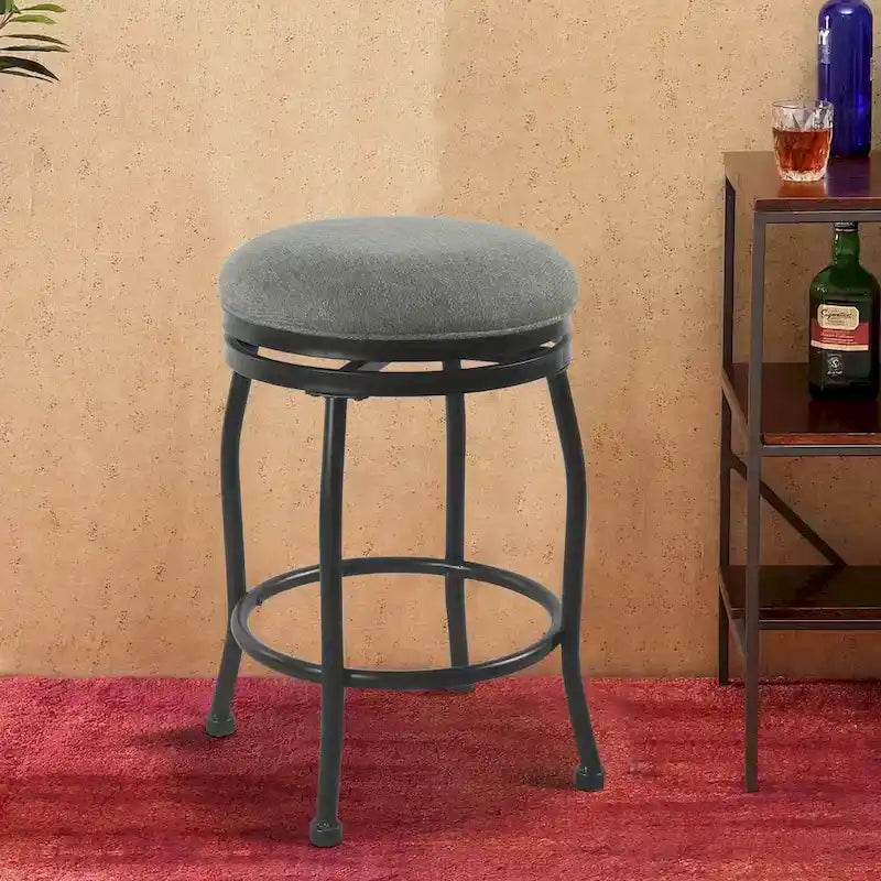 Tabouret de comptoir en métal avec siège pivotant rembourré en tissu, gris et noir