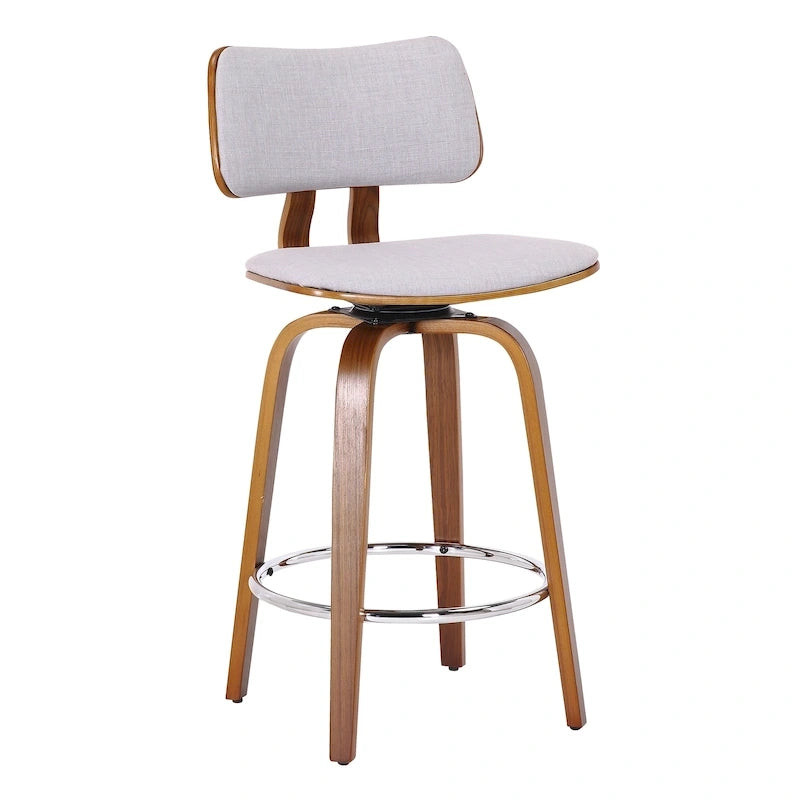 Tabouret de comptoir pivotant en tissu et bois 26 po Mid-Century