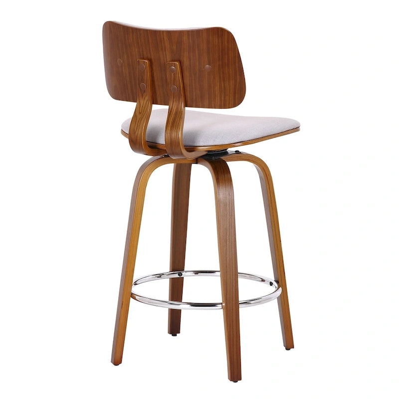 Tabouret de comptoir pivotant en tissu et bois 26 po Mid-Century