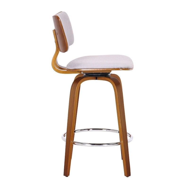 Tabouret de comptoir pivotant en tissu et bois 26 po Mid-Century