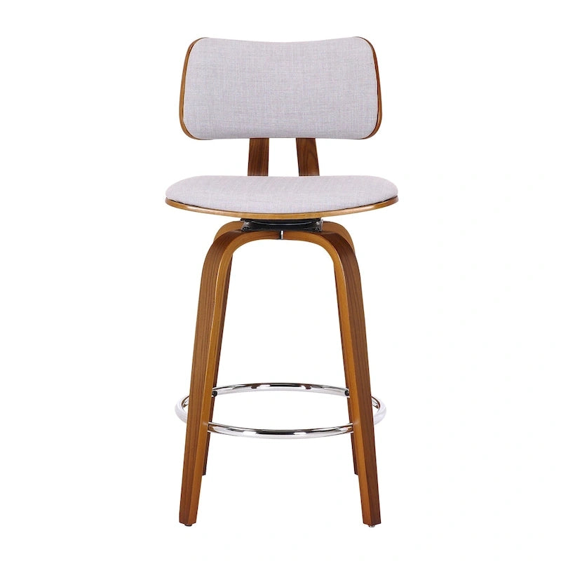 Tabouret de comptoir pivotant en tissu et bois 26 po Mid-Century