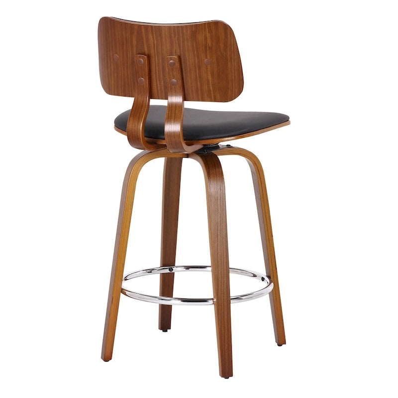 Tabouret de comptoir pivotant en tissu et bois 26 po Mid-Century