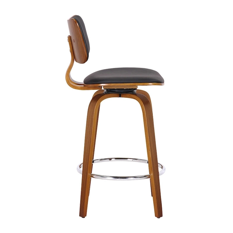 Tabouret de comptoir pivotant en tissu et bois 26 po Mid-Century