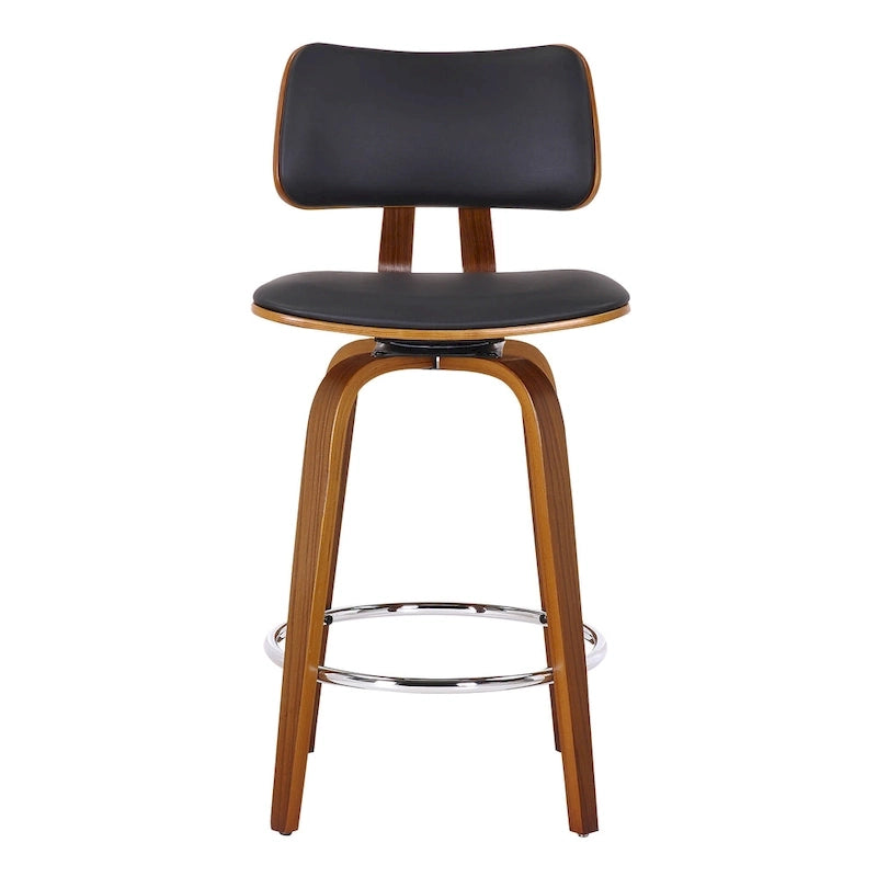 Tabouret de comptoir pivotant en tissu et bois 26 po Mid-Century