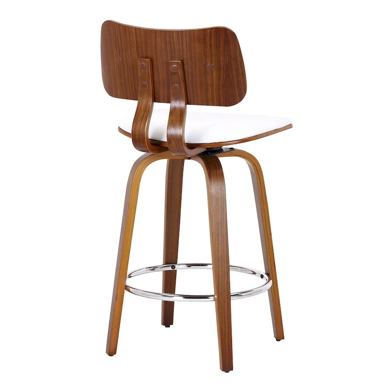 Tabouret de comptoir pivotant en tissu et bois 26 po Mid-Century