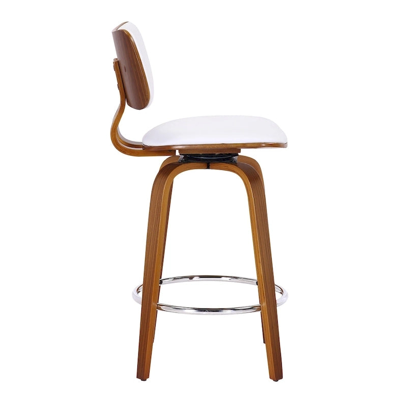Tabouret de comptoir pivotant en tissu et bois 26 po Mid-Century