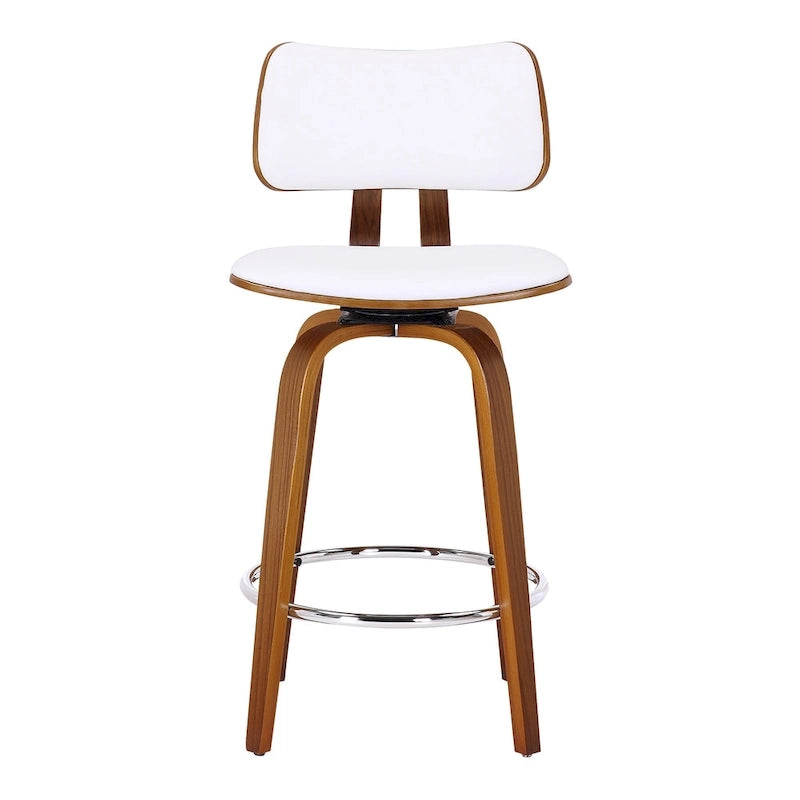 Tabouret de comptoir pivotant en tissu et bois 26 po Mid-Century