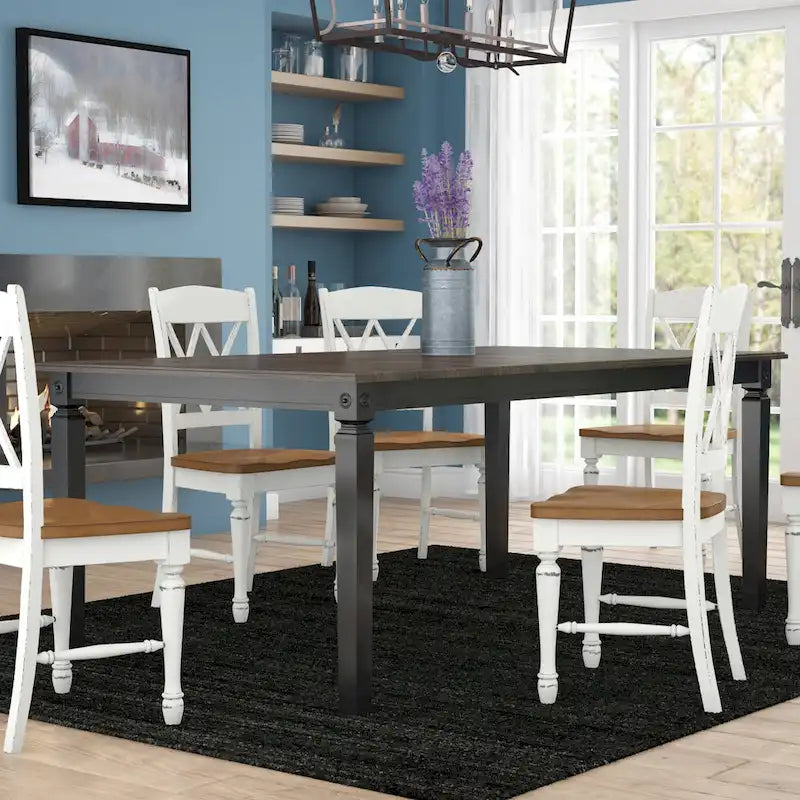 Table de salle à manger rectangulaire anthracite et noire brossée