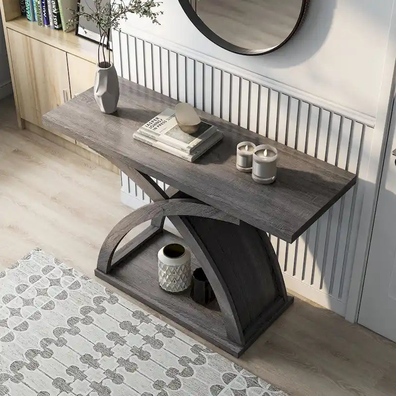 Table console 1 étagère gris vieilli transitionnel 119 cm