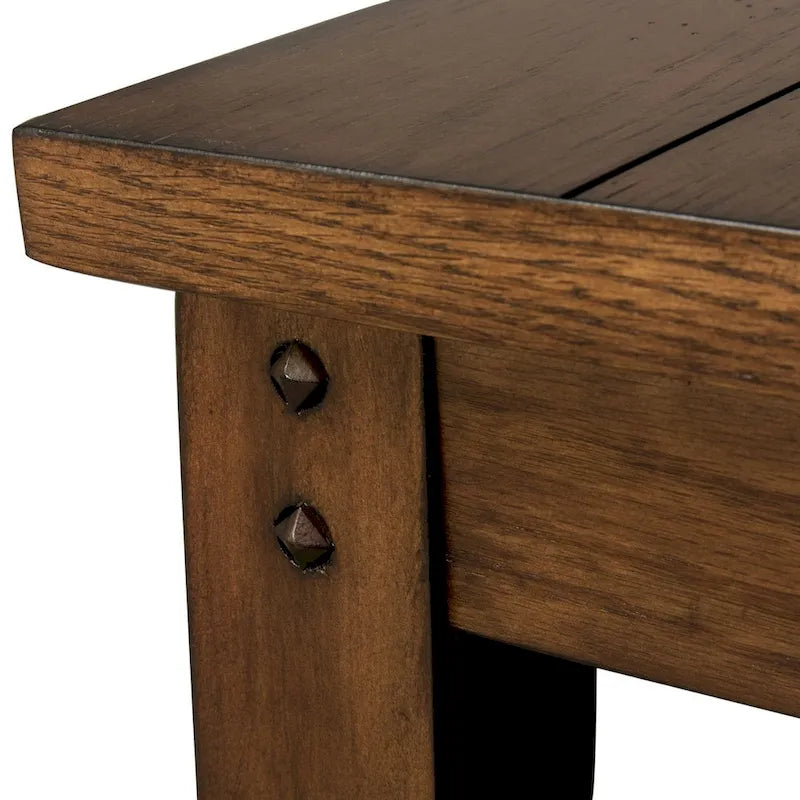 Table d'appoint carrée avec lampe, chêne rustique marron, peuplier et placage de chêne