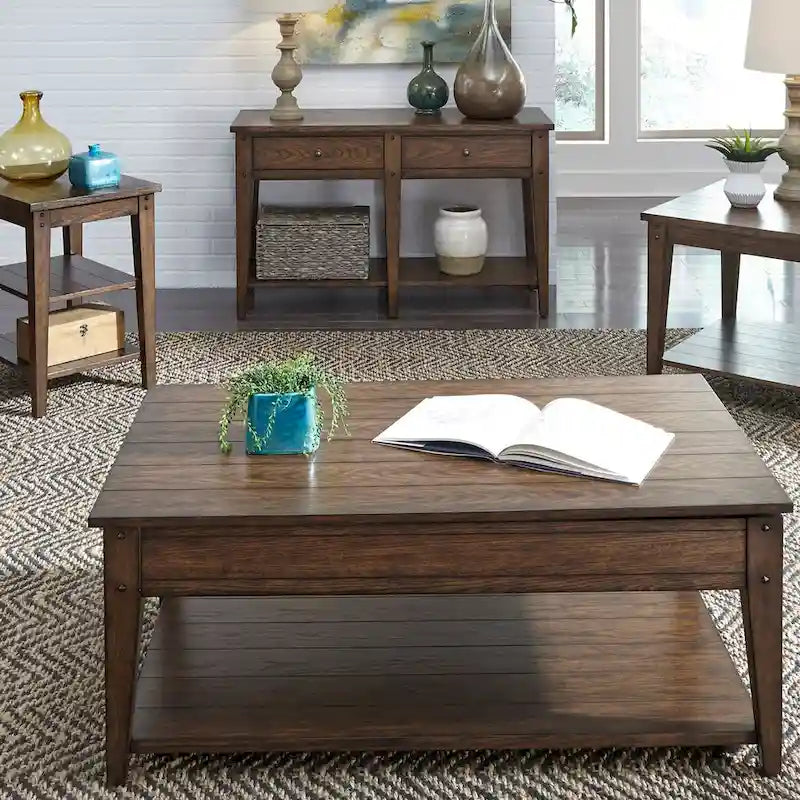 Table d'appoint carrée avec lampe, chêne rustique marron, peuplier et placage de chêne