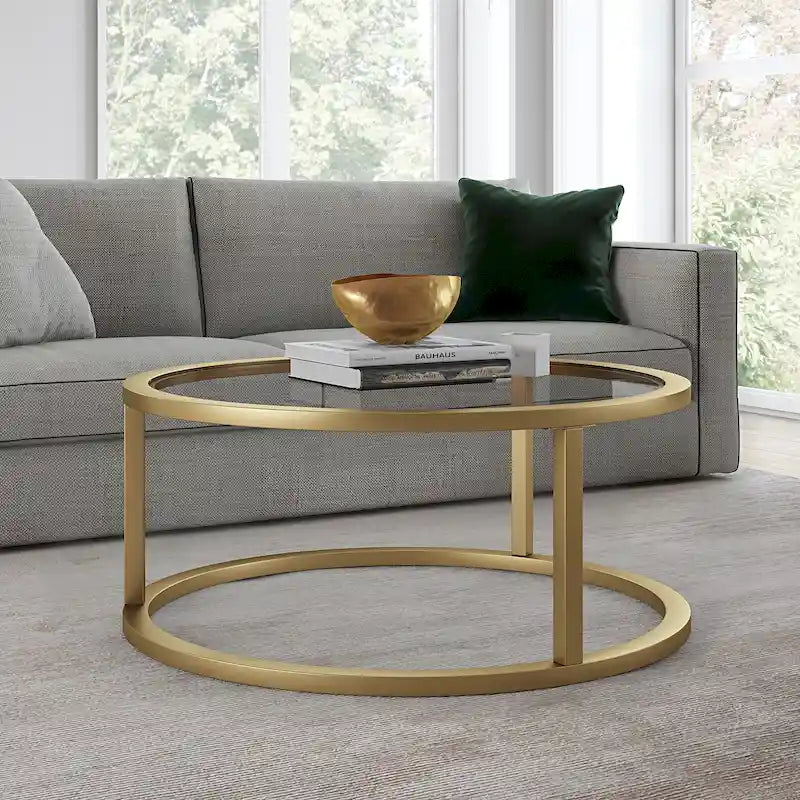 Table basse ronde en métal et verre trempé