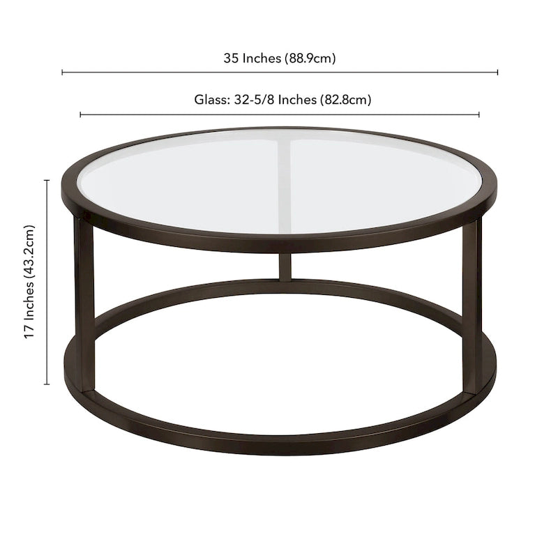 Table basse ronde en métal et verre trempé