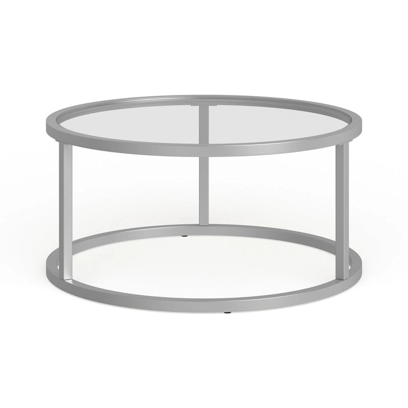 Table basse ronde en métal et verre trempé