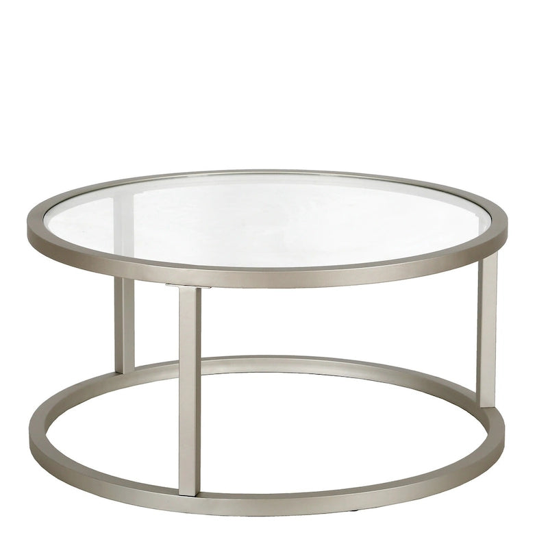 Table basse ronde en métal et verre trempé