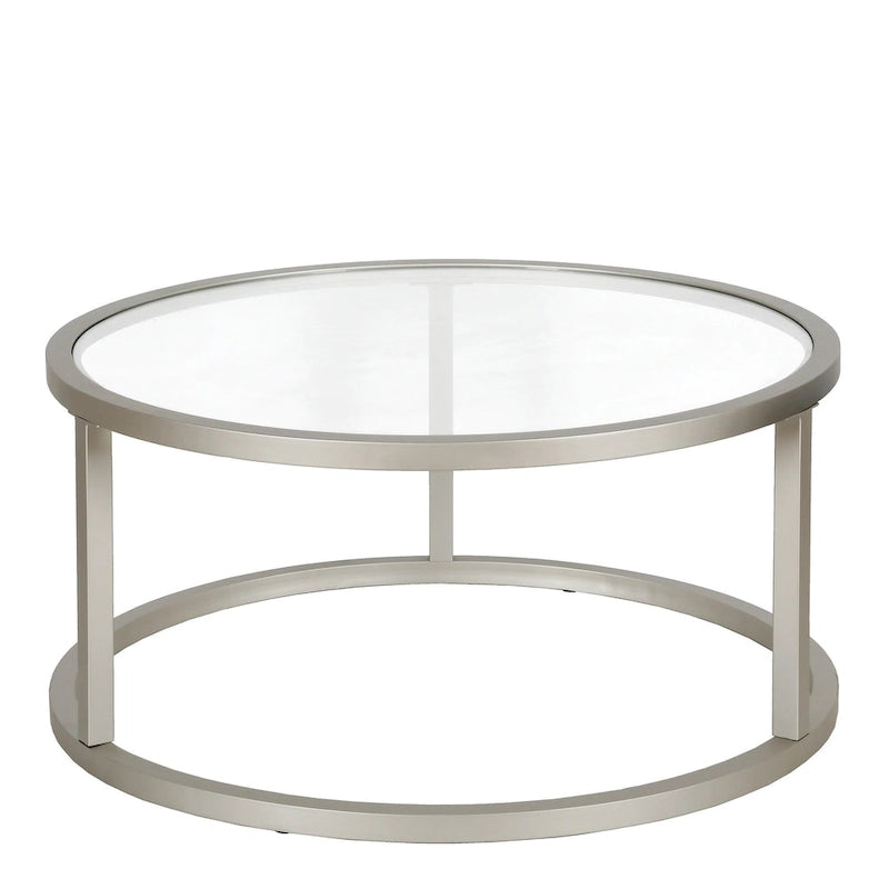 Table basse ronde en métal et verre trempé