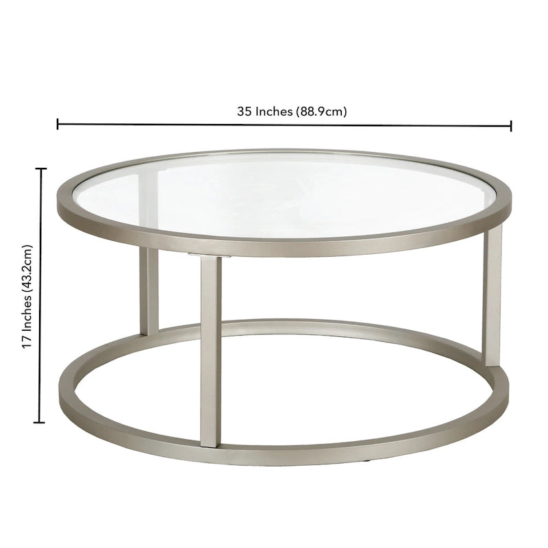 Table basse ronde en métal et verre trempé