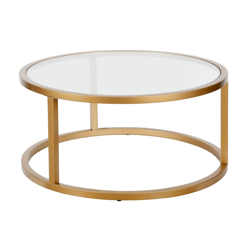 Table basse ronde en métal et verre trempé