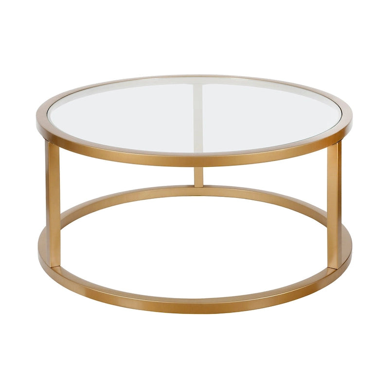 Table basse ronde en métal et verre trempé