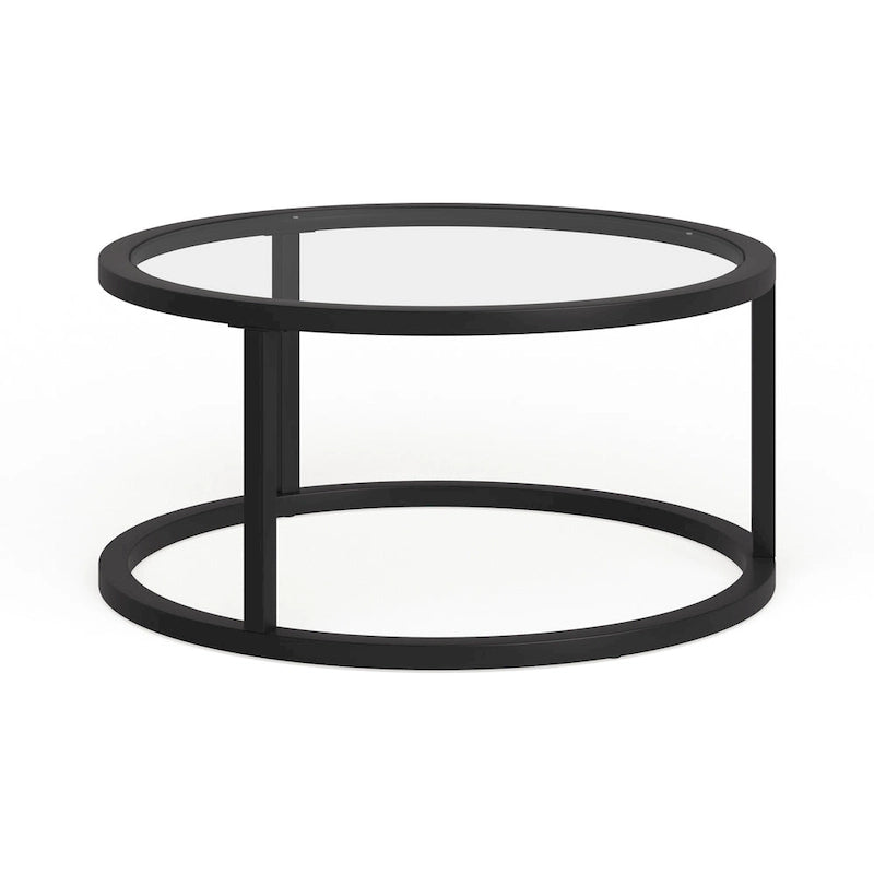 Table basse ronde en métal et verre trempé